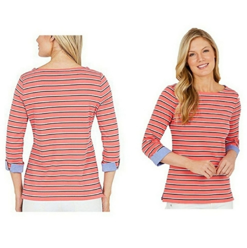 Nautica Women's chambray cuff 3/4 sleeve top